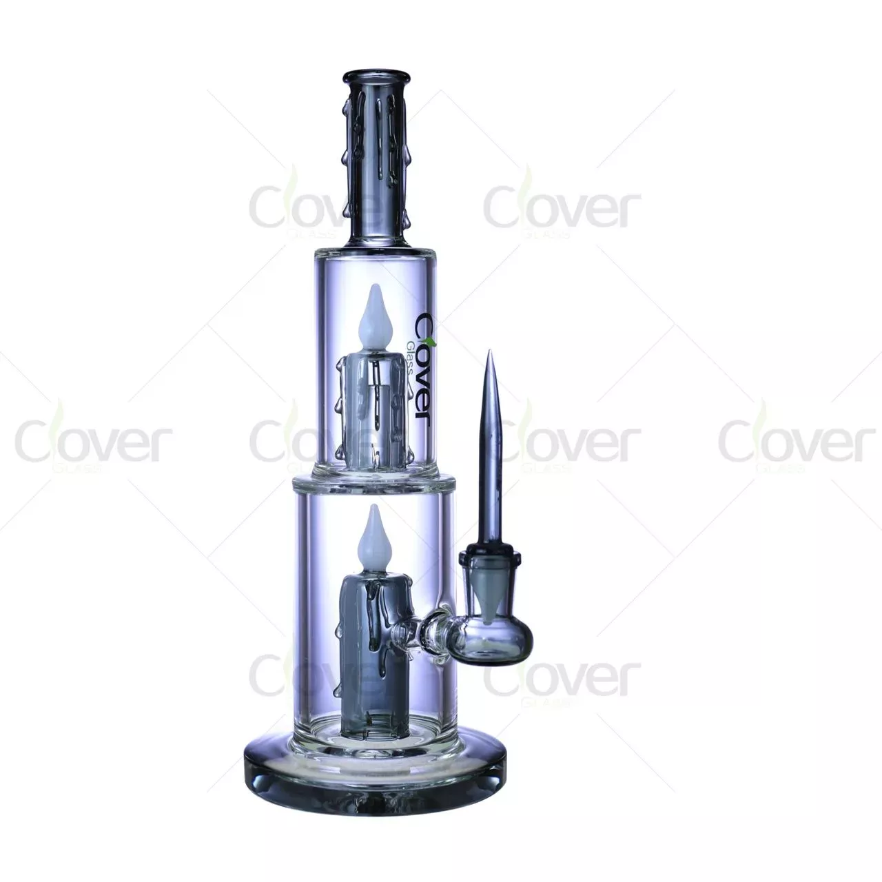10.23″ 5mm Double Chamber Candle Drip Dab Rig | Novelty Two-Tone Glass Water Pipe