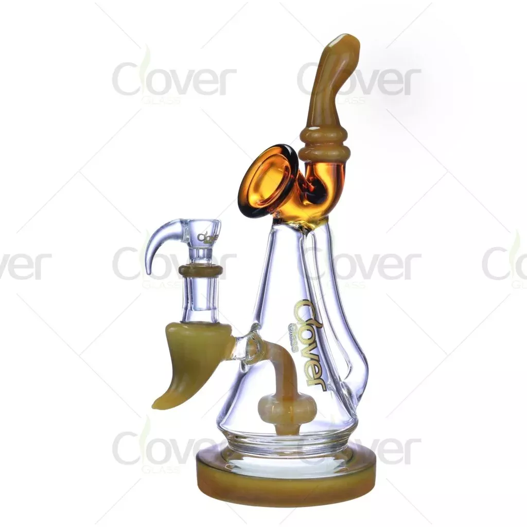 10.24-Inch Pipe-Style Recycler Dab Rigs with 14mm Female Joint | Elegant Design by Clover Glass