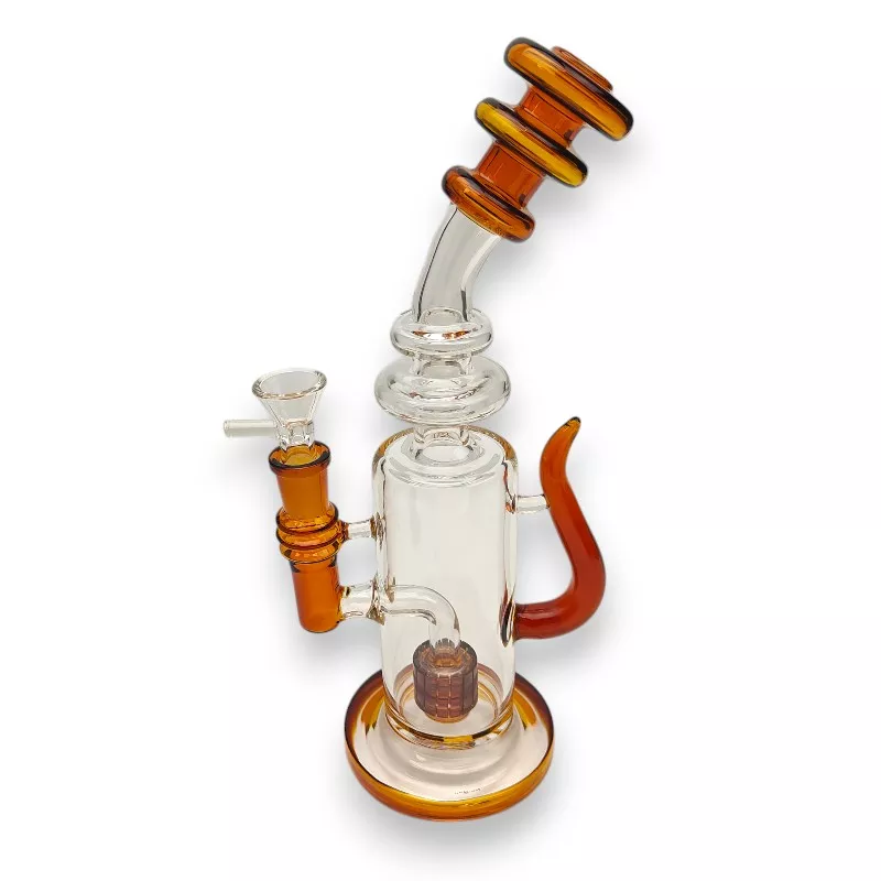 10.5″ Amber Matrix Perc Glass Water Pipe Rig w/Horn