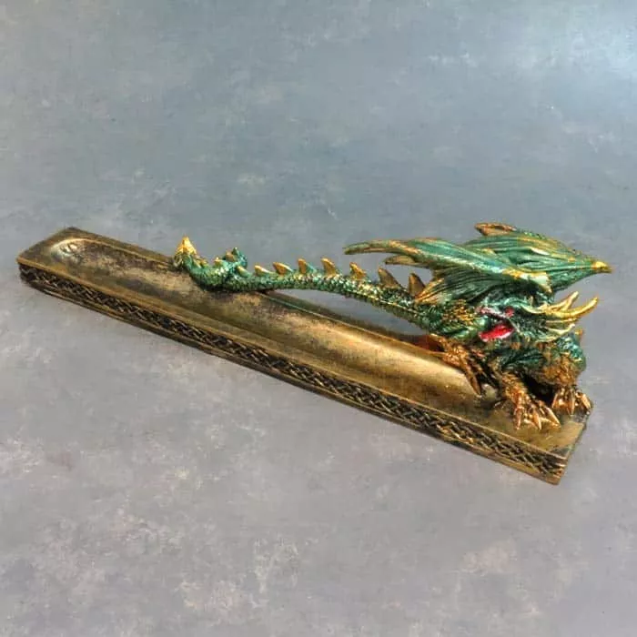 10.5″ Golden Green Dragon Celtic Incense Burner
