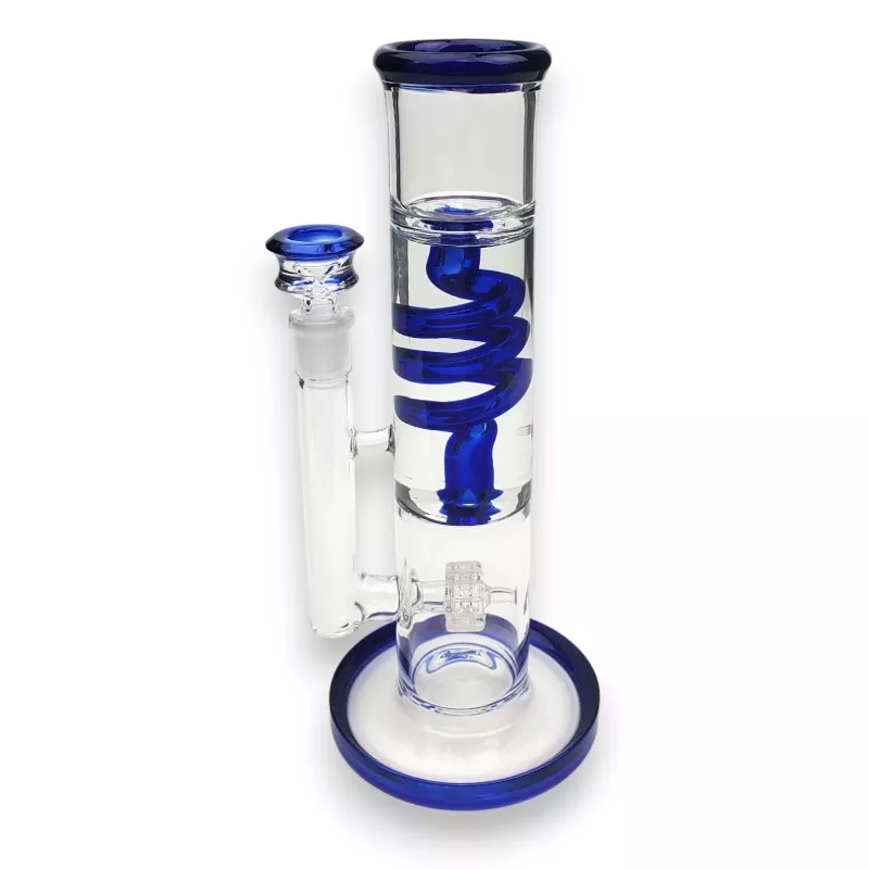 10.5″ Inline Matrix Perc to Glycerin Freeze Coil Glass Water Pipe w/Color Accents