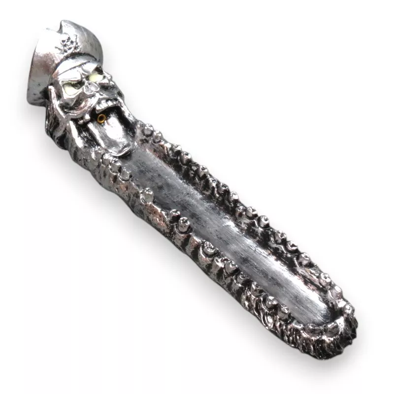 10.5″ Silver Pirate Skull w/Teeth Incense Burner