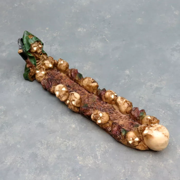 10.5″ Skulls on Wood w/Glow-in-the-Dark Eyes Incense Burner