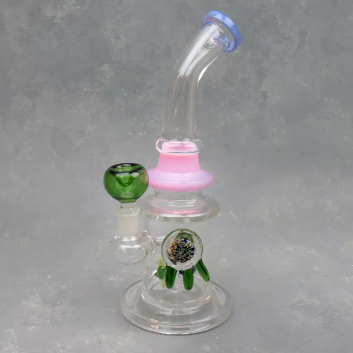 10.75″ Flower “Perc” Flower Implosion Rig Style Glass Water Pipe w/Bent Mouthpiece