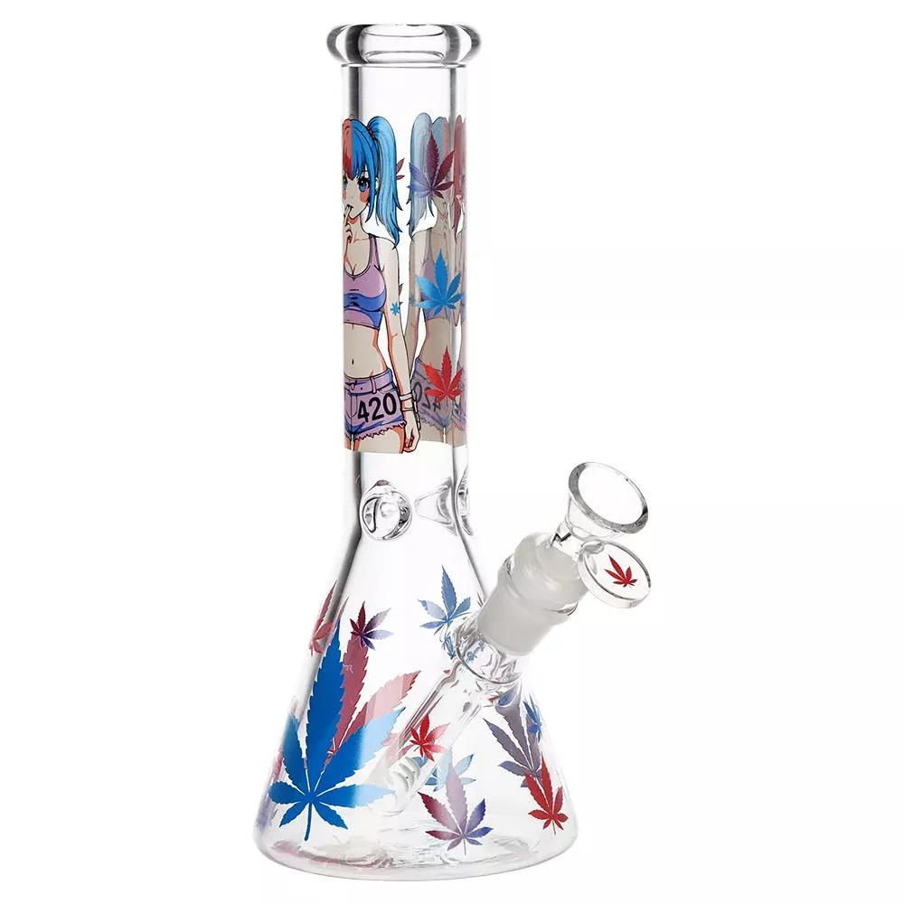 10" Anime Girl Beaker Glass Water Pipe with Ice Catcher