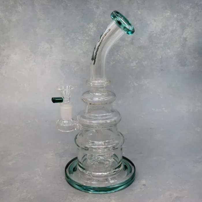 10″ Barrel Perc Curvy Rig Style “Bubbles” Glass Water Pipe w/Angled Narrow Mouthpiece