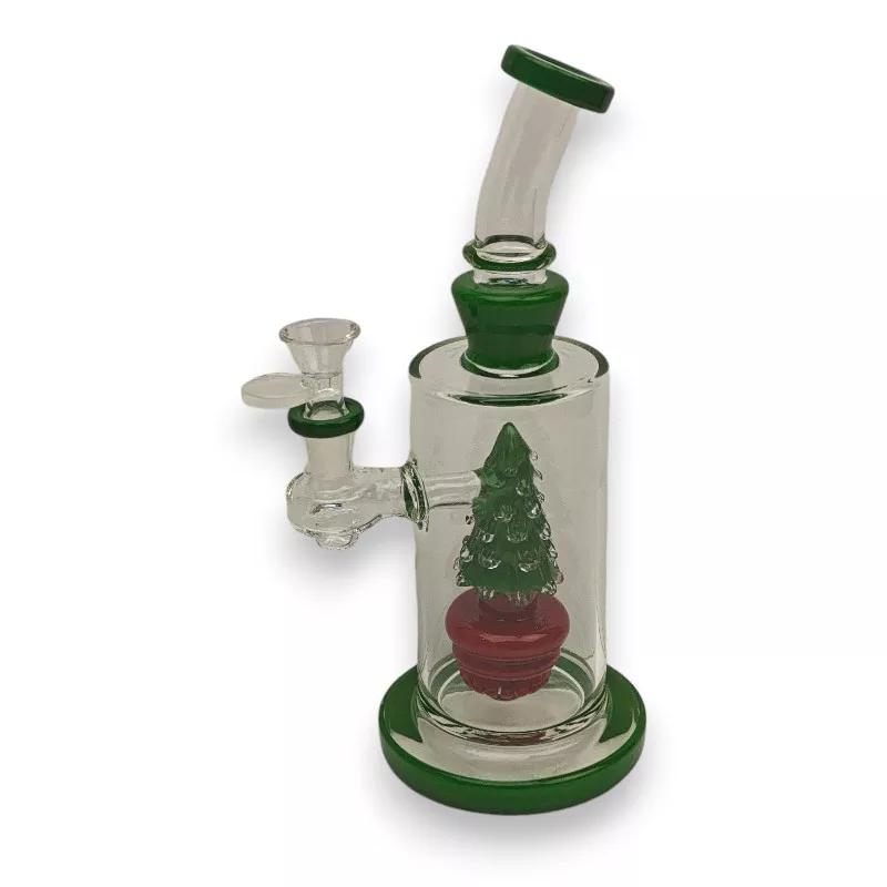 10″ Christmas Tree Showerhead Perc Glass Water Pipe w/Bent Mouthpiece
