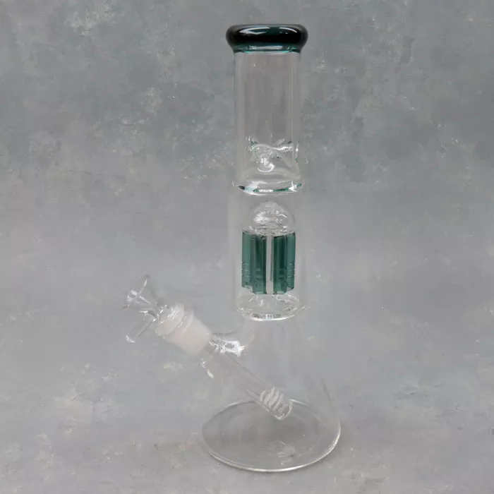 10″ Color Accent 6-Arm Tree Perc Beaker Glass Water Pipe w/Ice Catch & Diffused Downstem