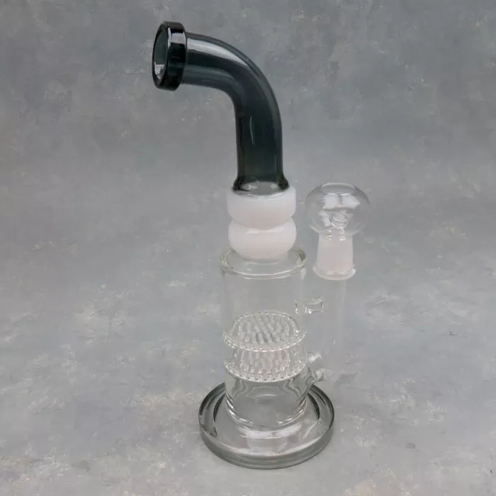 10″ Double Honeycomb Perc Glass Water Pipe w/Colored 90° Neck & Nail/Dome Male Joint