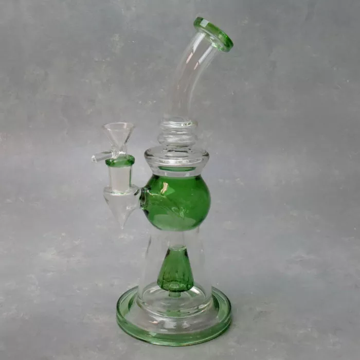 10″ Fancy Contoured Rig Style Glass Water Pipe w/Disc Perc & Bent Mouthpiece