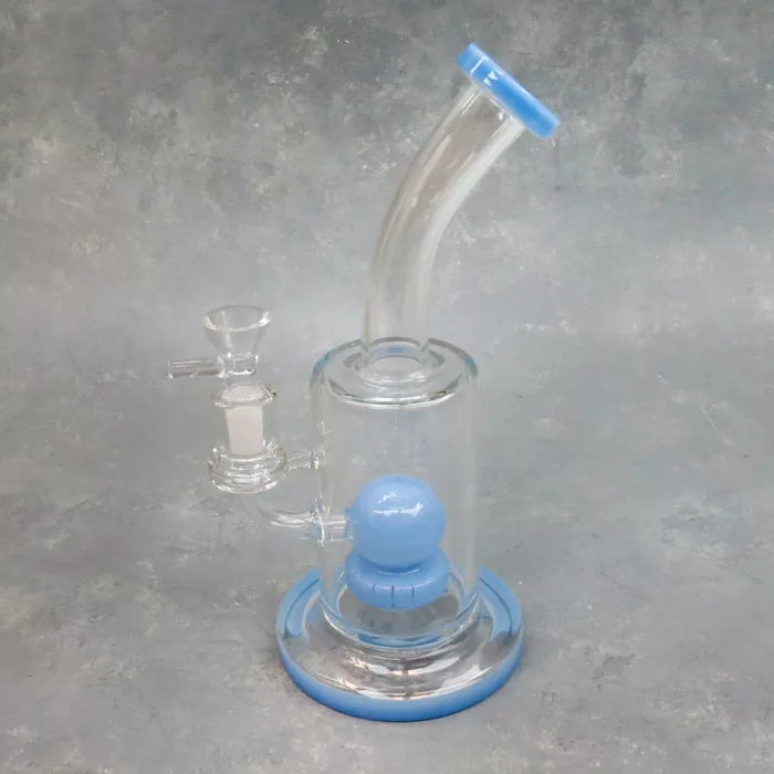 10″ Hitch [Puck] Perc Rig Style Glass Water Pipe w/Opaque Color Accent & Bent Mouthpiece