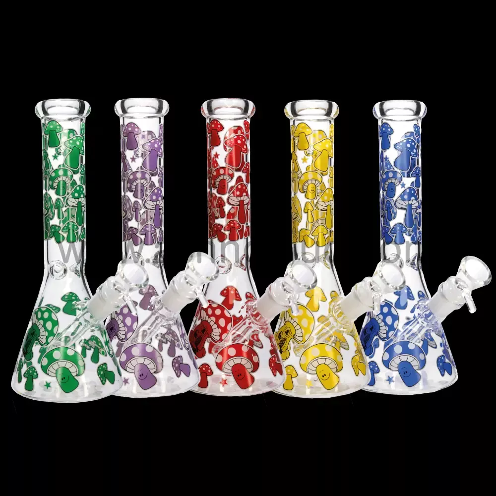 10 in - MushroomDesign Beaker Glass Glow in Dark 5 Colors