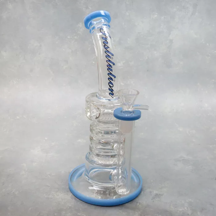 10″ Institution Double Showerhead Perc Rig Style Glass Water Pipe w/’Ice Catch’ & Narrow Angled Mouthpiece