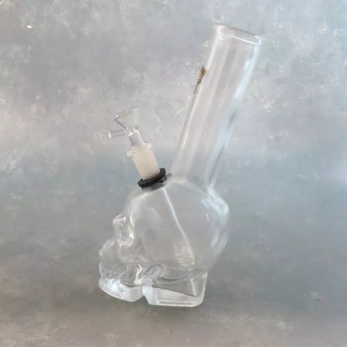 10″ Lightly Frosted Skull Shaped Soft Glass Water Pipe w/Graphic