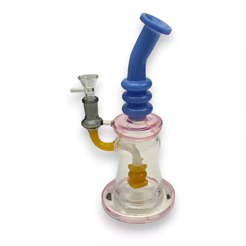 10″ Multicolor Bubble Ribbed Perc Glass Water Pipe