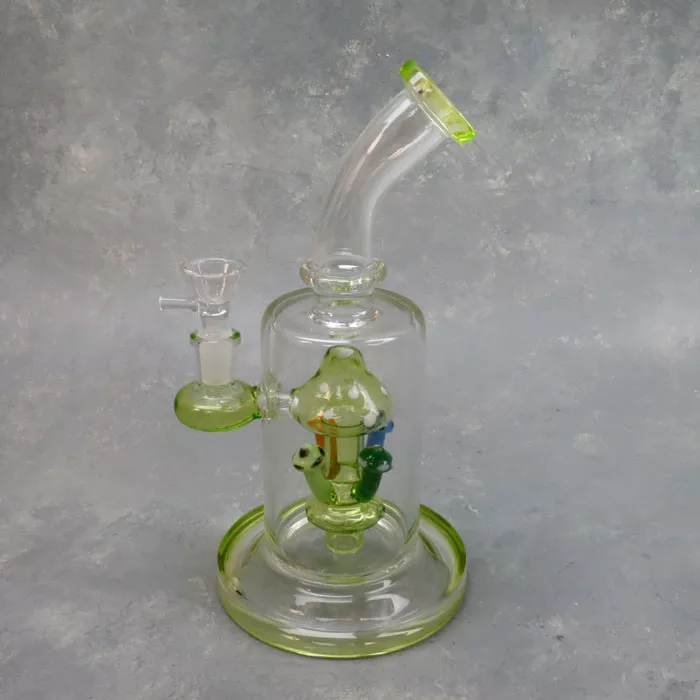 10″ Mushroom Puck Perc Rig Style Glass Water Pipe w/Color Accent & Bent Mouthpiece