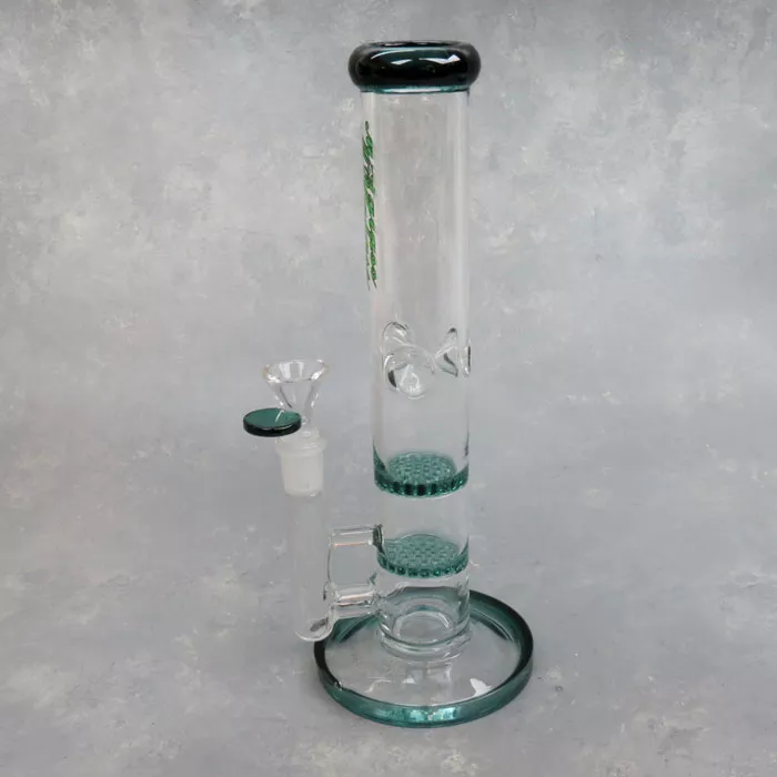 10″ Narrow Double Honeycomb Perc Glass Water Pipe w/Ice Catch