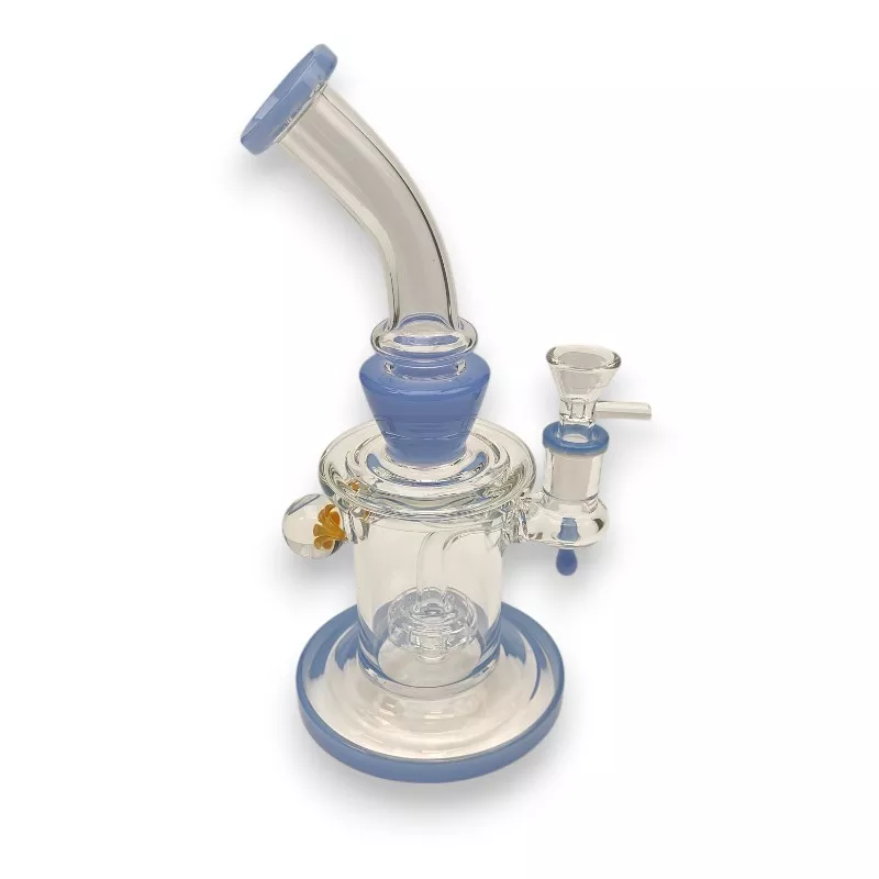 10″ Puck Perc Bent Mouthpiece Glass Water Pipe w/Flower & Drip