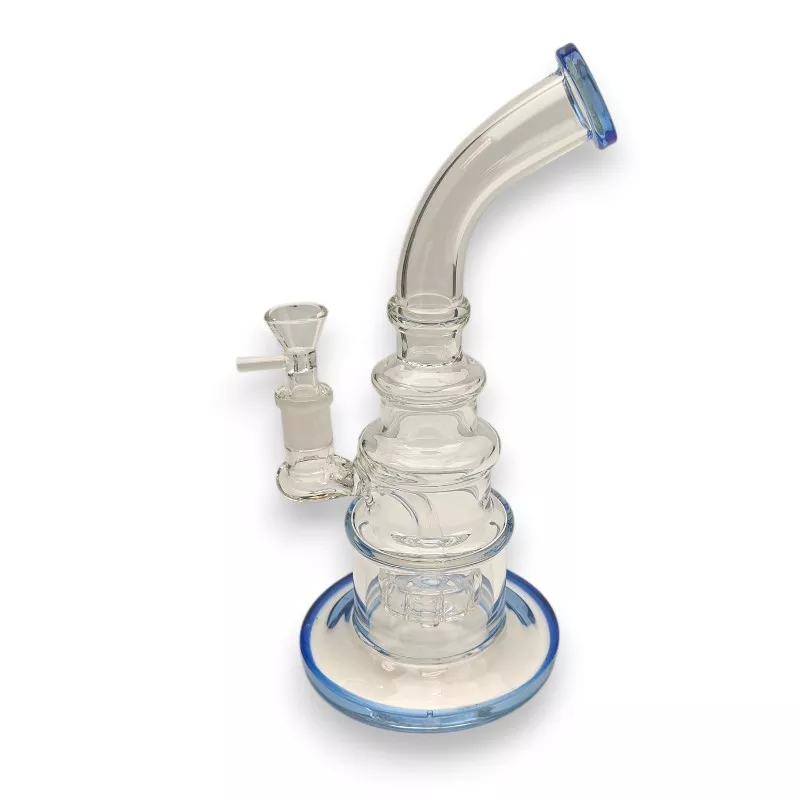 10″ Puck Perc Graduated Rings Glass Water Pipe w/Bent Mouthpiece & Color Accents