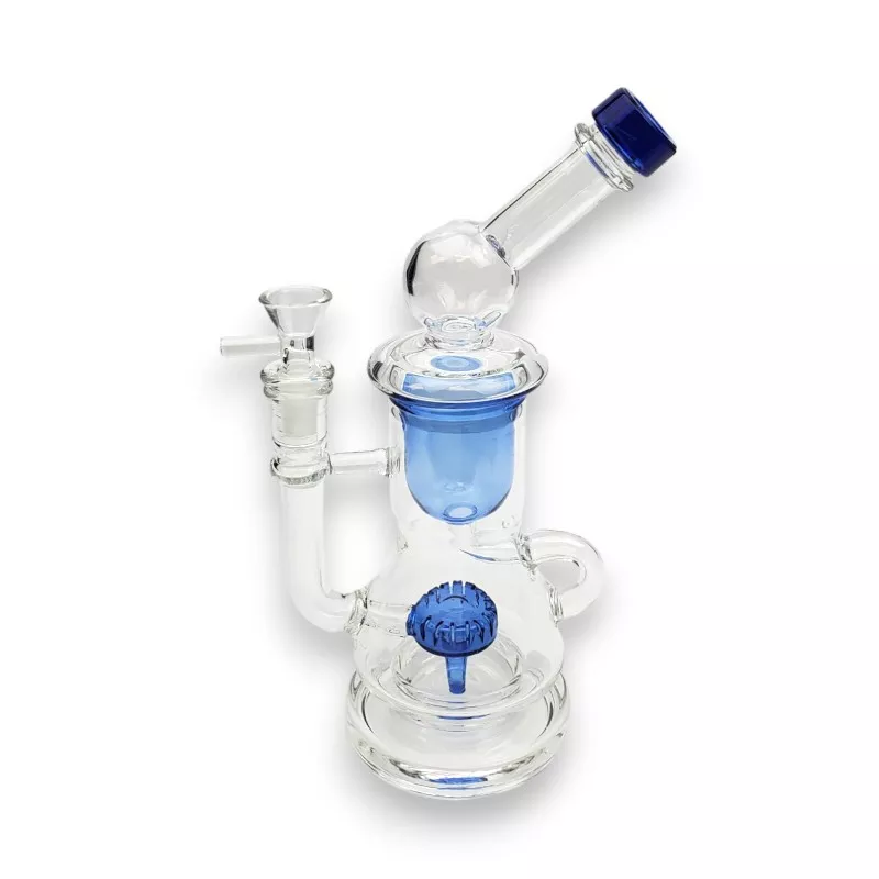 10″ Puck Perc to Cup Recycler Glass Water Pipe w/Scientific Neck & Color Accents