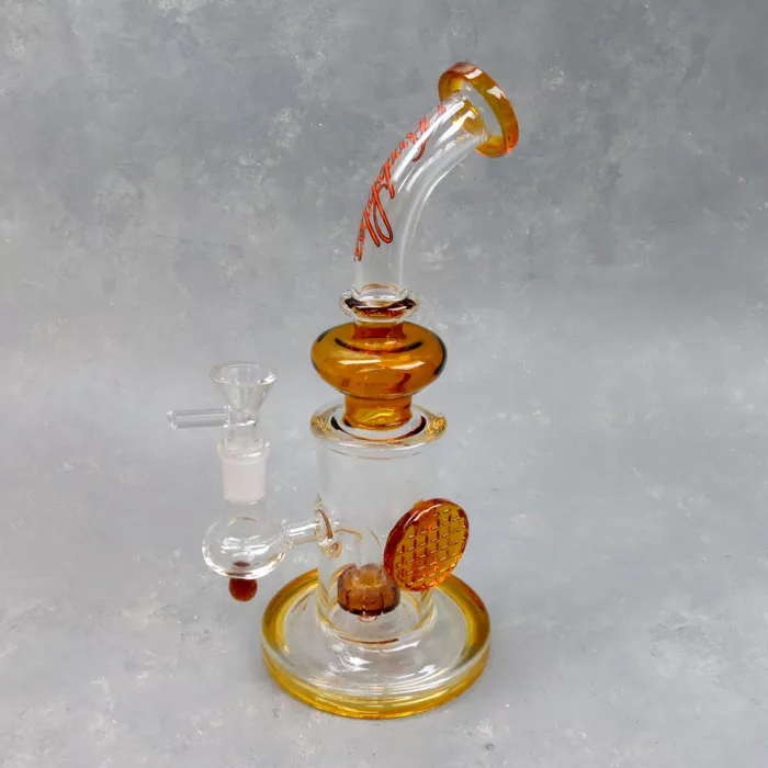 10″ Puck Perc Waffle Rig Glass Water Pipe w/Bent Narrow Mariah Mouthpiece
