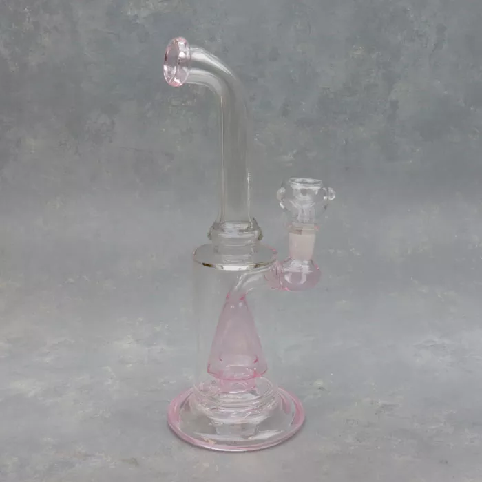 10″ Rig Style UFO Showerhead Perc Glass Water Pipe w/90° Narrow Mouthpiece & Color Accent