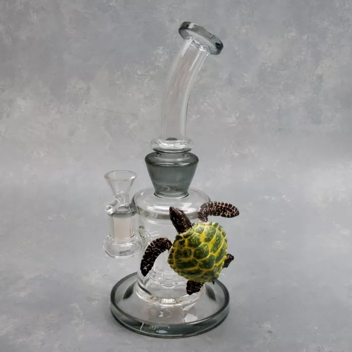 10″ Sea Turtle Contoured Rig Style Glass Water Pipe w/Showerhead Perc