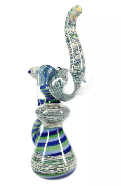10" Silver Fumed Reverse Spiral Elephant Water Pipe