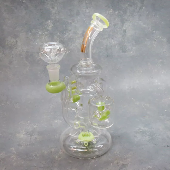 10″ Sprinkler Perc to Dual Water Wheel Recycler Glass Water Pipe w/Narrow Bent Mouthpiece