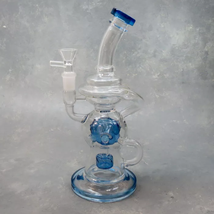 10″ Turbo Puck Double Recycle Rig Style Glass Water Pipe w/Angled Mouthpiece