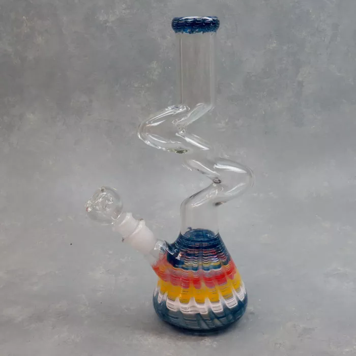 10″ Zong-Style Webbing Waterdrop Round Base Glass Water Pipe w/Diffused Downstem