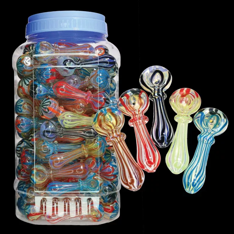 105 PCS – JAR #61 Assorted Color Striped Glass Hand Pipes – Wholesale