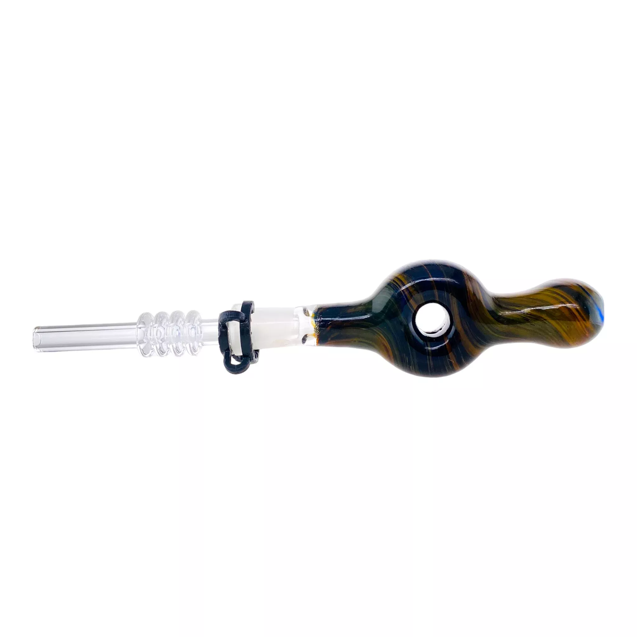 10mm Nectar Collector - Black With Fuming Inside Out Spiral Donut With 10mm Quartz Tip