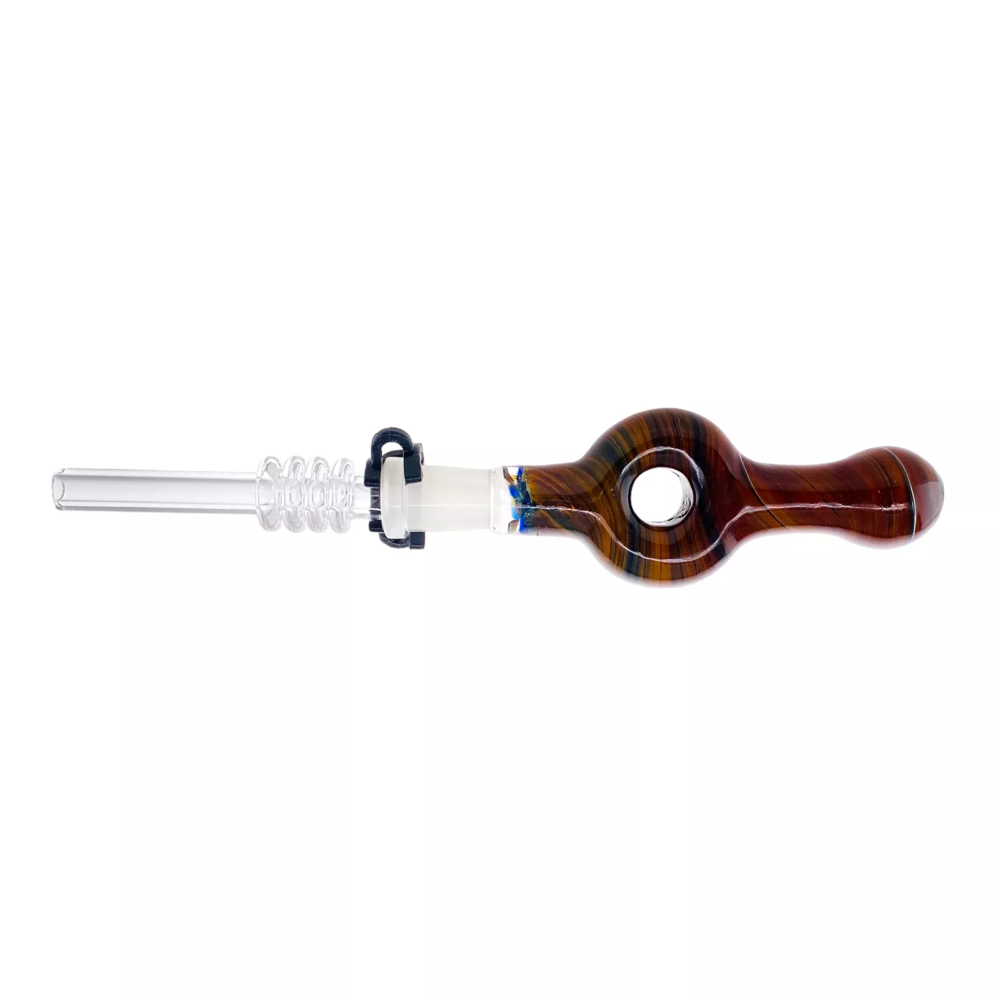10mm Nectar Collector - Black With Gold Fuming Spiral Donut With 10mm Quartz Tip