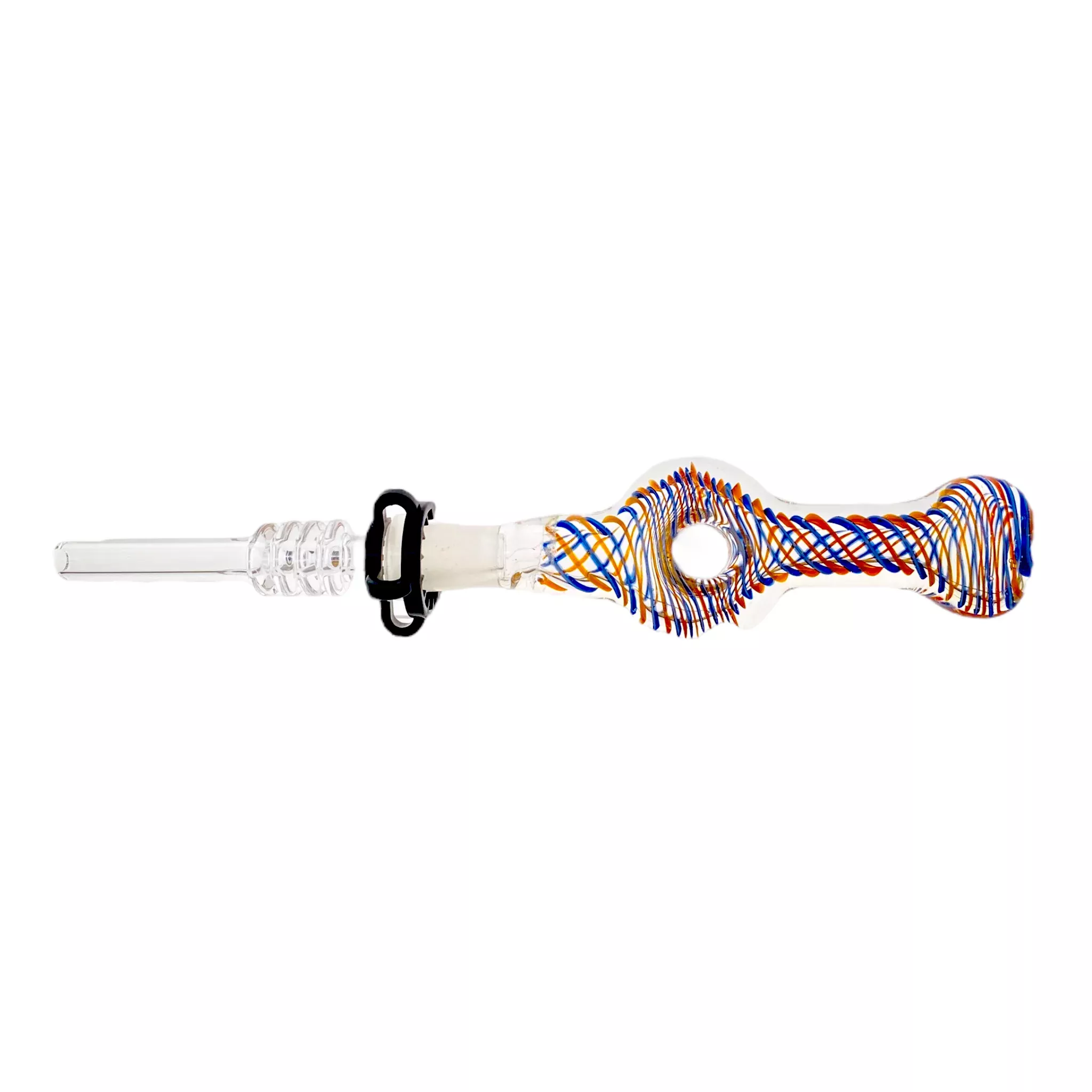 10mm Nectar Collector - Blue And Orange Inside Out Spiral Donut With 10mm Quartz Tip