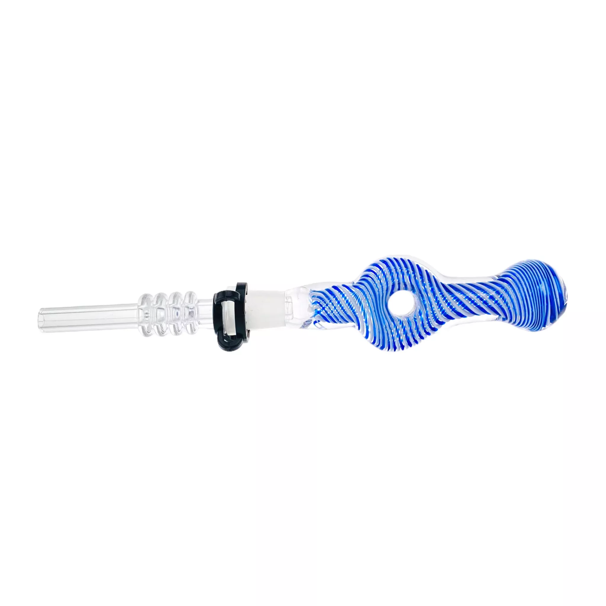10mm Nectar Collector - Blue And White Inside Out Spiral Donut With Quartz Tip