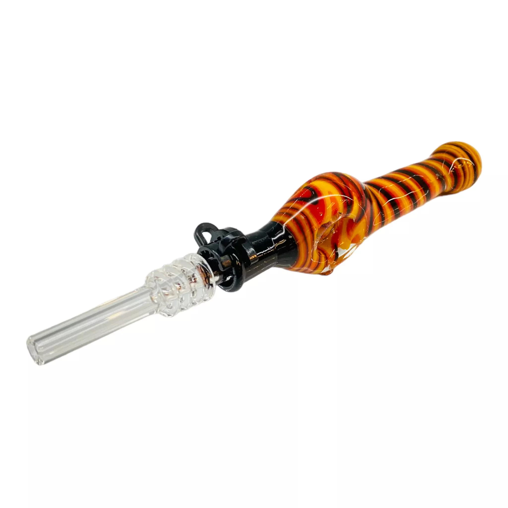 10mm Nectar Collector - Red, Orange, Yellow And Black Wig Wag Spiral Donut With Quartz Tip