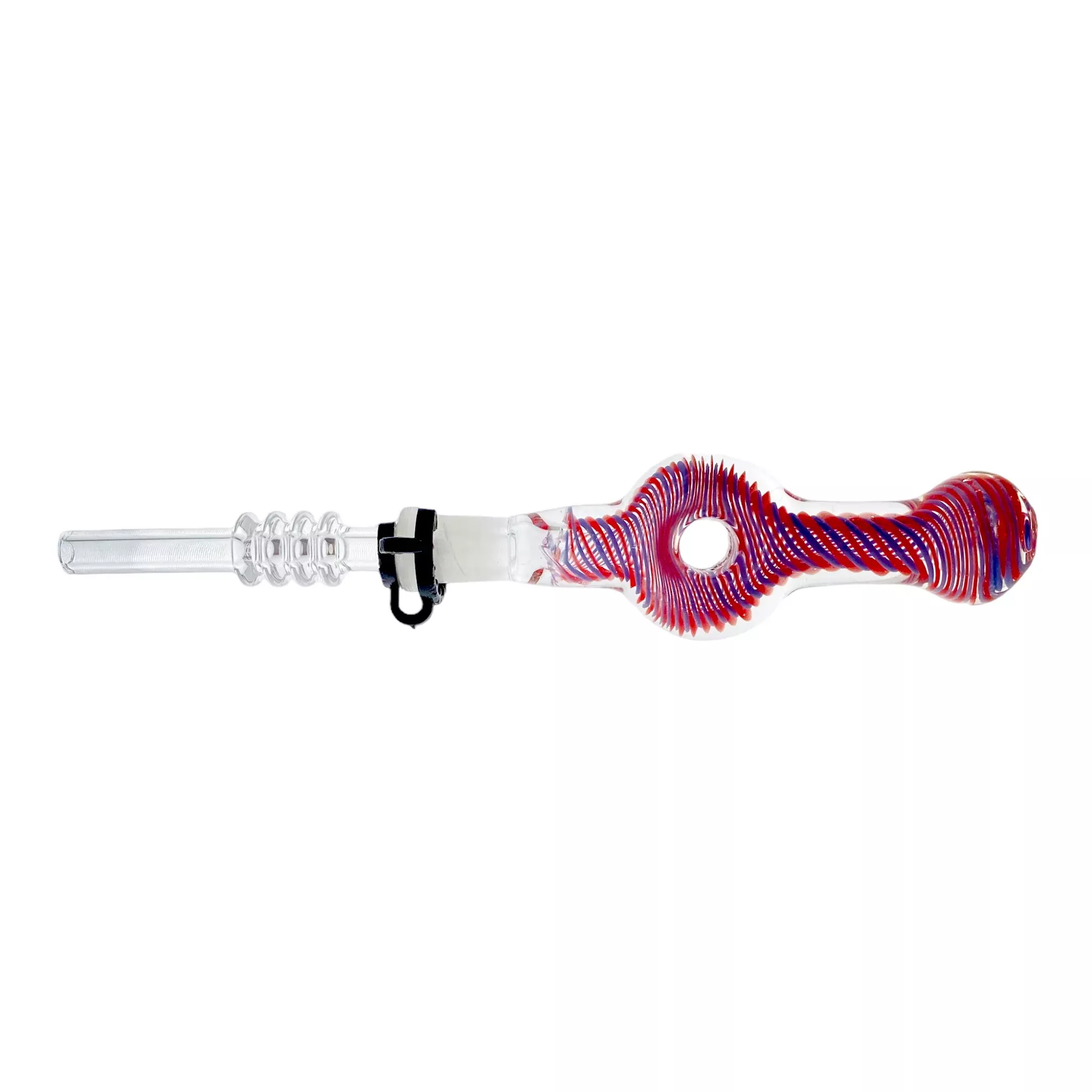 10mm Nectar Collector - Red With Blue Accent Inside Out Spiral Donut With 10mm Quartz Tip