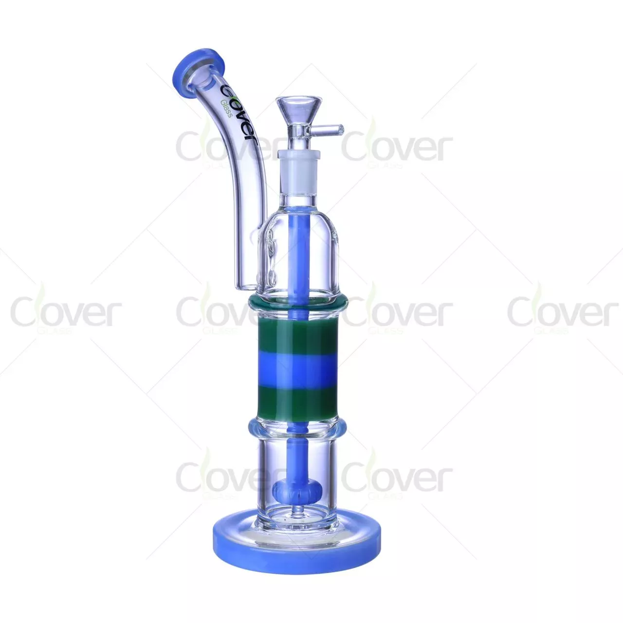 11.02″ 5mm Blue & Green Striped Straight Tube Bong with Dual Perc | Wholesale Water Pipe