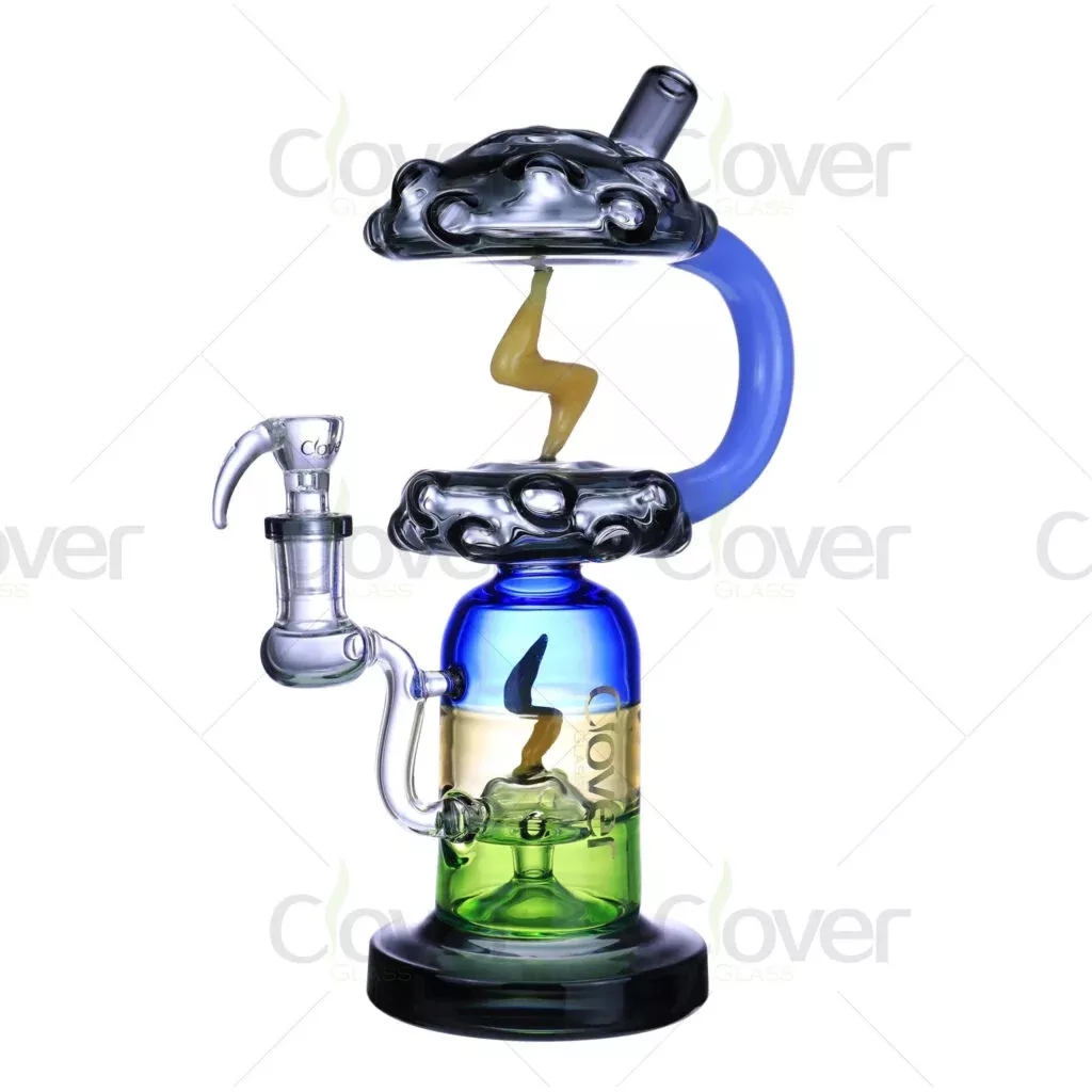 11.4-Inch Cloud-Themed Glass Recycler Bong with Lightning Design – 14mm Joint |