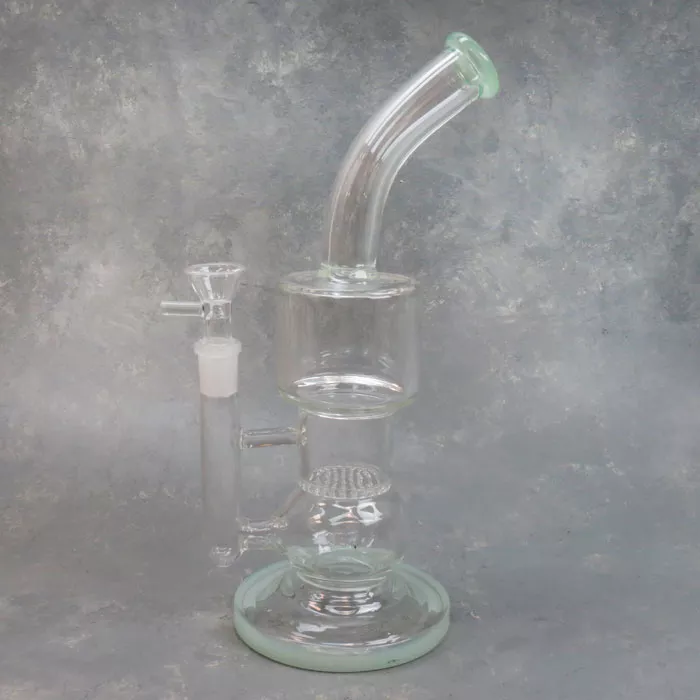 11″ Contoured Splash Chamber Showerhead Perc Rig-Style Glass Water Pipe w/Angled Mouthpiece