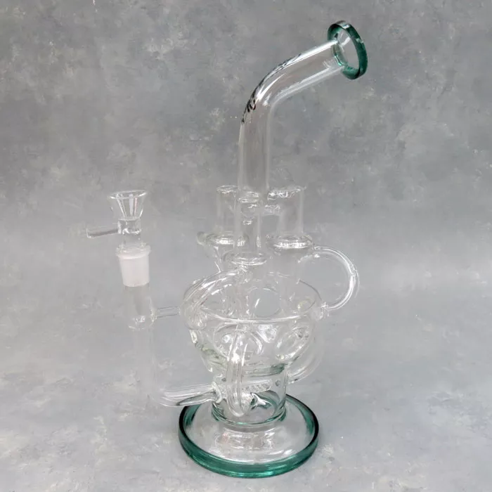 11″ Inline Perc to Triple Swiss Recycler Glass Water Pipe w/Angled Mouthpiece