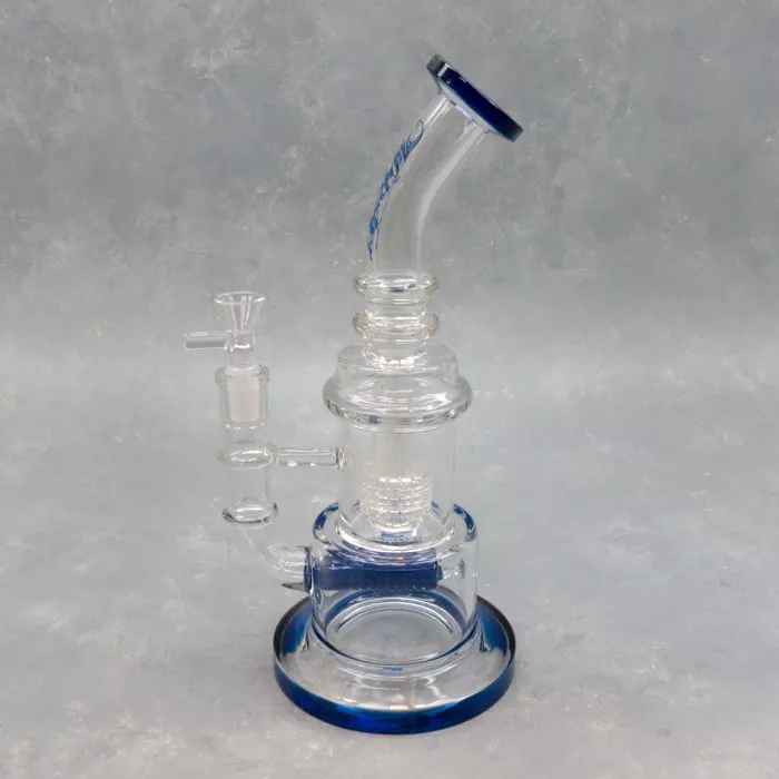 11″ Inline to UFO Matrix Perc Hipster Glass Water Pipe w/Rings & Bent Mouthpiece