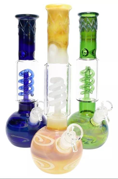 11" Medium Silver Fumed Glass on Glass Water Pipe with Coil Perc