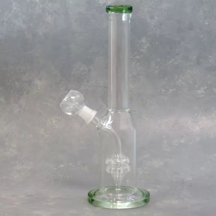 11″ Narrow Clear Twisted Glass Water Pipe w/Puck Perc, Base, and Male Joint