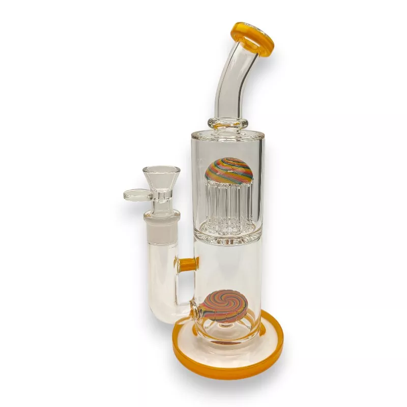 11″ Rainbow Puck to Tree Perc Glass Water Pipe Rig w/Bent Mouthpiece