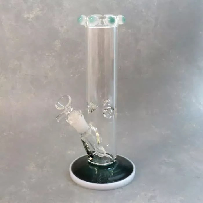 11″ Straight-Tube Bumpy Mouthpiece Glass Water Pipe w/Heavy Colored Base, Ice Catch, & Diffused Downstem