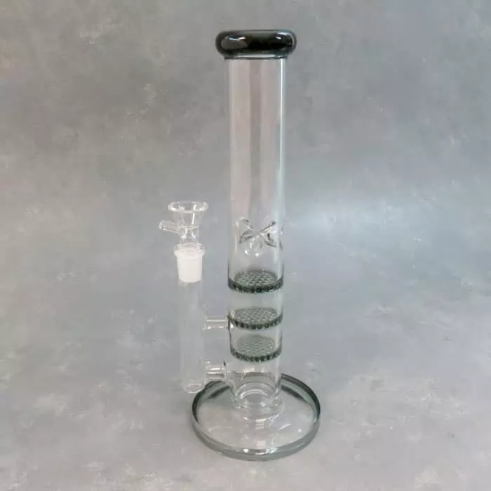 11″ Triple Honeycomb Perc Narrow Straight-Tube Glass Water Pipe w/Ice Catch & Heavy Base