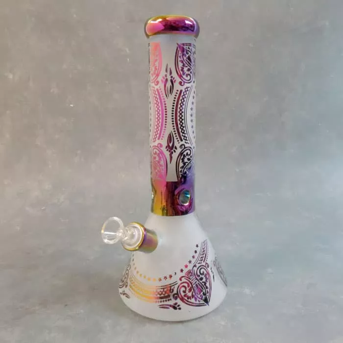 12.5″ Frosted Mandala Design Beaker-Style Glass Water Pipe w/Ice Catch & Diffused Downstem