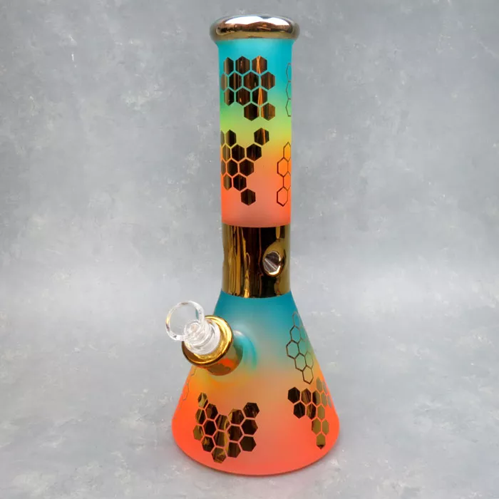 12.5″ Metallic Honeycomb Colorfade Beaker Glass Water Pipe w/Ice Pinch & Diffused Downstem